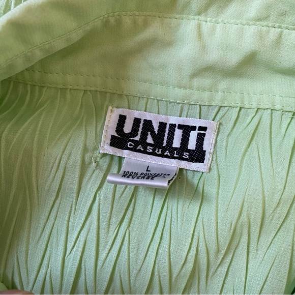 **FREE** Vintage 90s/Y2K Crinkle Lime Green ButtonDown Shirt Blouse L - Picture 9 of 9